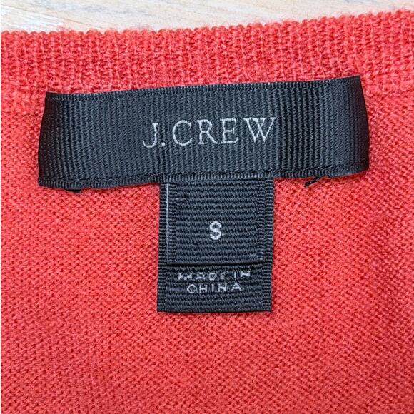 J. Crew 100% Merino Wool V-Neck Sweater Bow Lightweight S Orange Travel Preppy - Picture 3 of 8